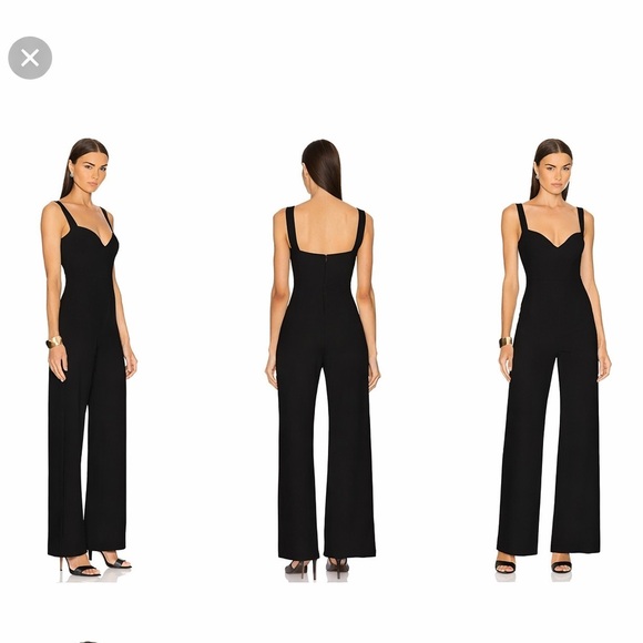 Nookie Pants - Nookie Romance Sweetheart Neckline Seasonless Wide Leg Jumpsuit Black size Small